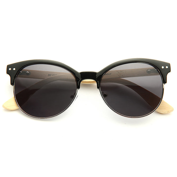Peletier Unisex Genuine Bamboo Half Frame Sunglasses