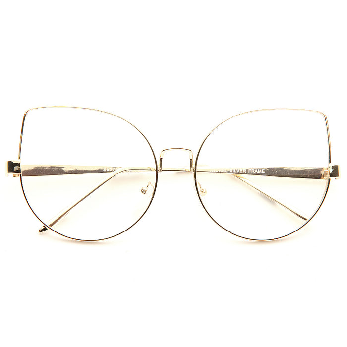 Lexi Designer Inspired Metal Flat Lens Cat Eye Clear Glasses