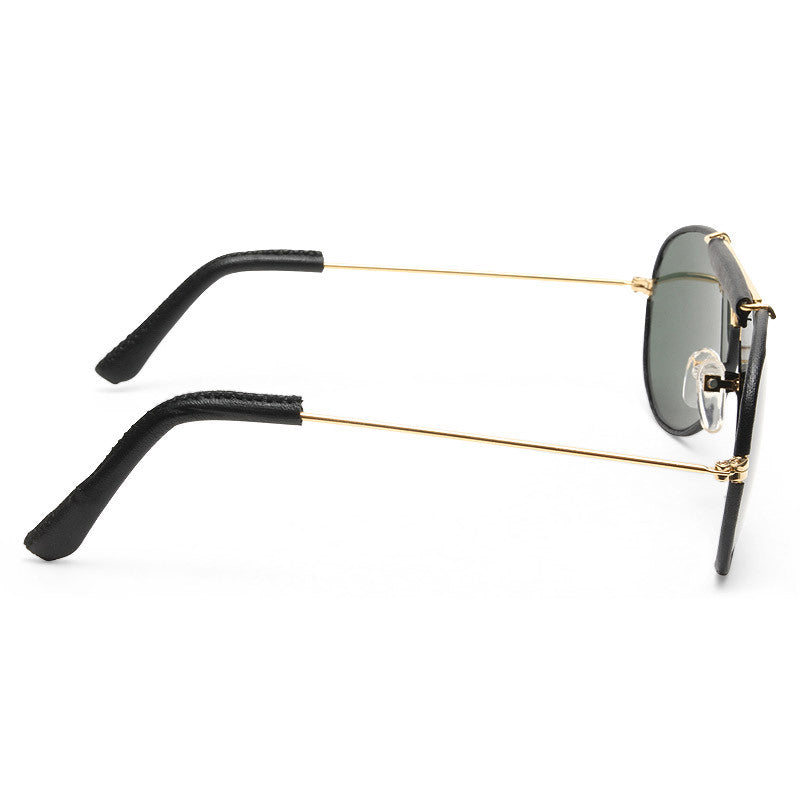 Vintage Classic 58Mm Leather Trim Aviator Sunglasses