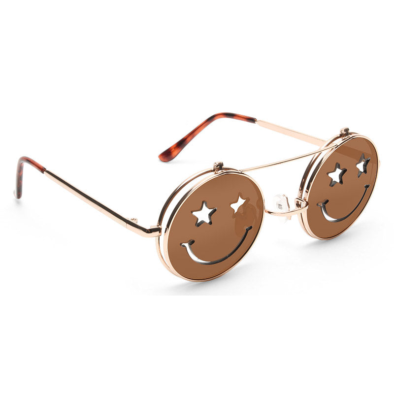 Smiley Unisex Flip-Up Round Sunglasses