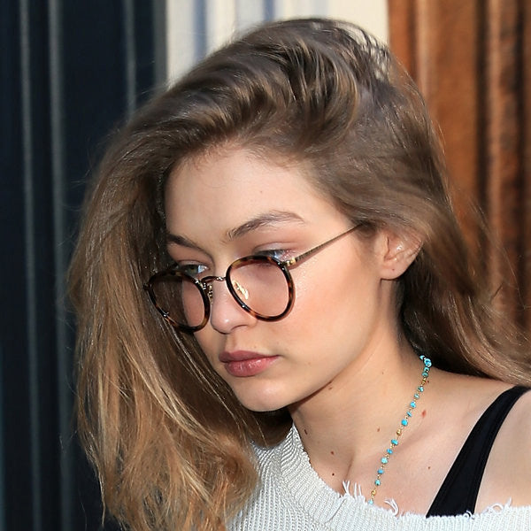 Gigi Hadid Style Thin Round Metal Accent Celebrity Clear Glasses