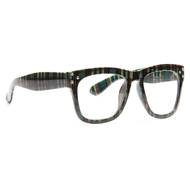 Tartan Oversized Plaid Unisex Clear Horn Rimmed Glasses