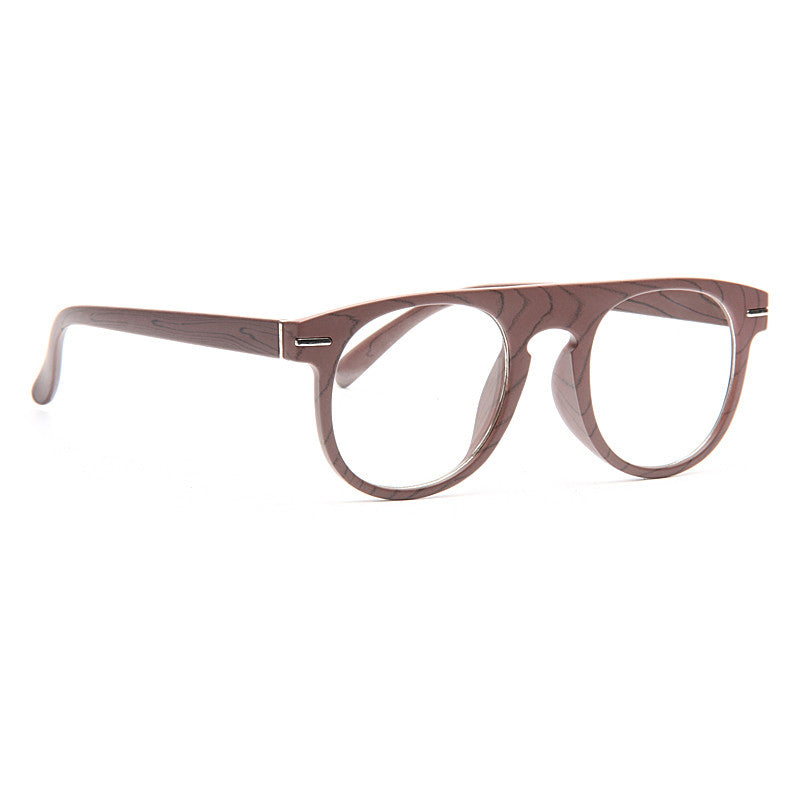 Abbott Thick Bridge Flat Top Wood Grain Clear Glasses
