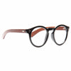 Teak Oversized Round Wood Arm Horn Rimmed Clear Glasses
