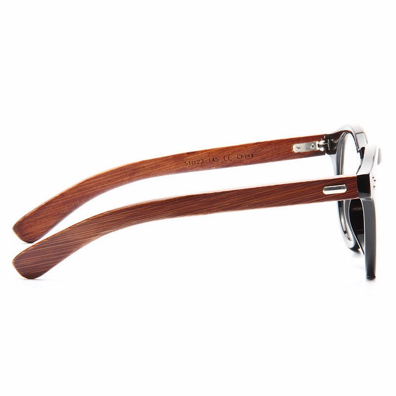 Teak Oversized Round Wood Arm Horn Rimmed Clear Glasses