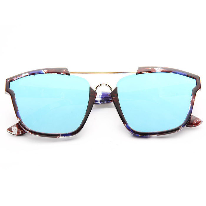 Abstract Designer Inspired Flat Lens Color Mirror Sunglasses