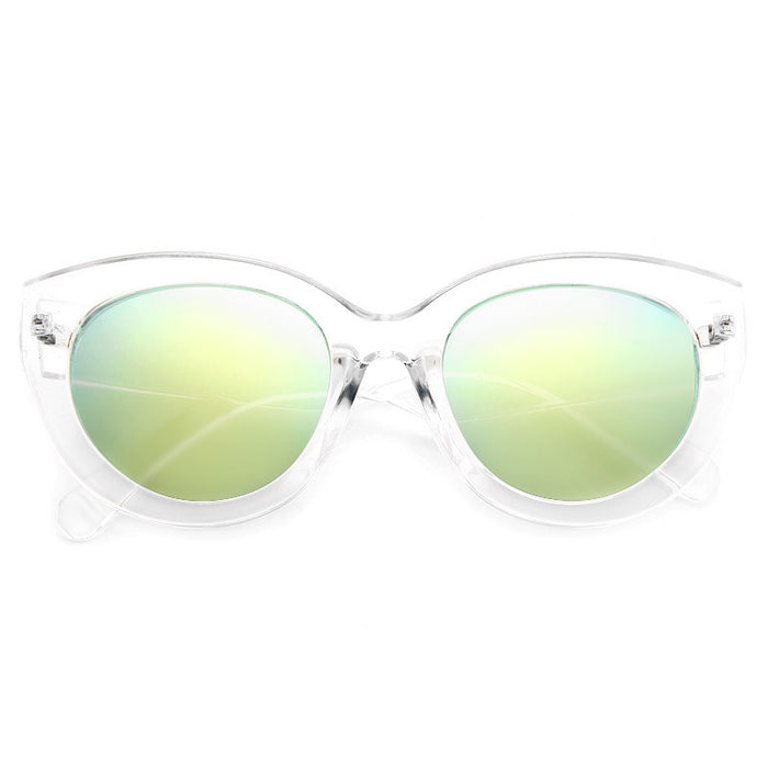 Crystal Oversized Color Mirror Cat Eye Sunglasses