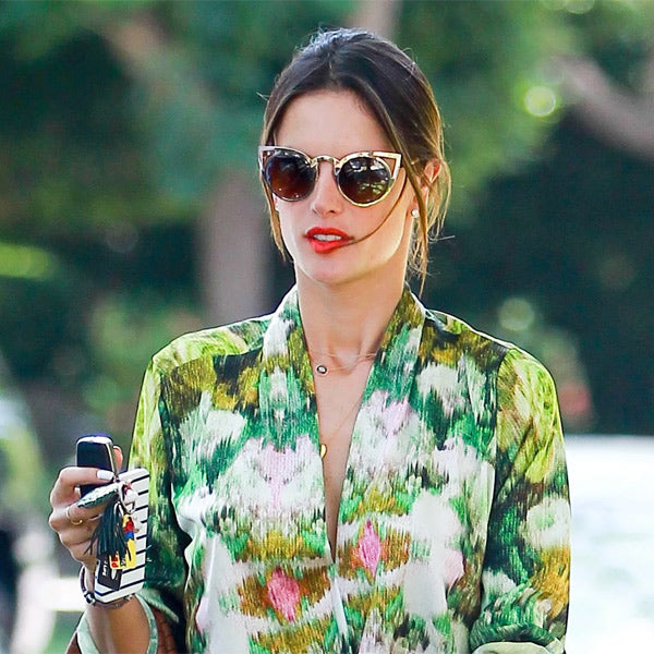 Alessandra Ambrosio Style Metal Cat Eye Celebrity Sunglasses