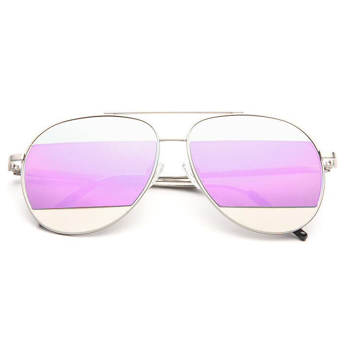 Split Designer Inspired Color Mirror Aviator Sunglasses