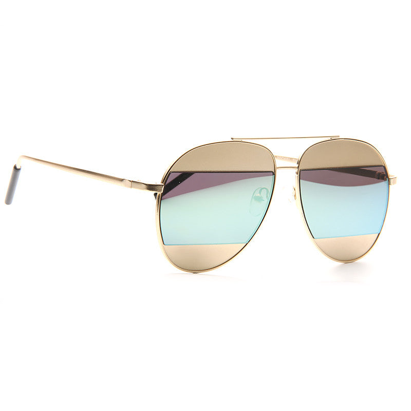 Split Designer Inspired Color Mirror Aviator Sunglasses