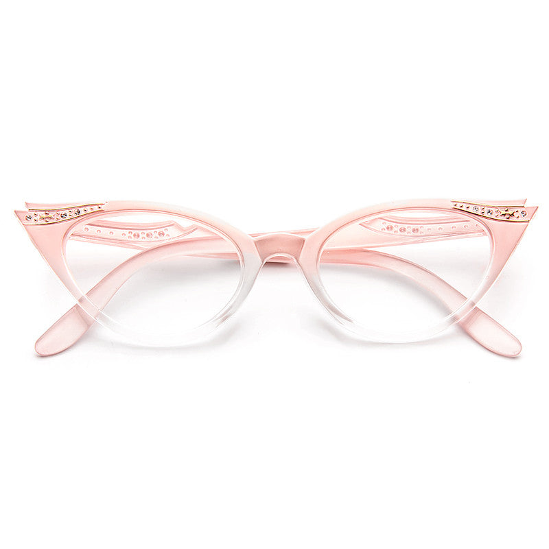 Betty Jo Rhinestone Frosted Cat Eye Clear Glasses
