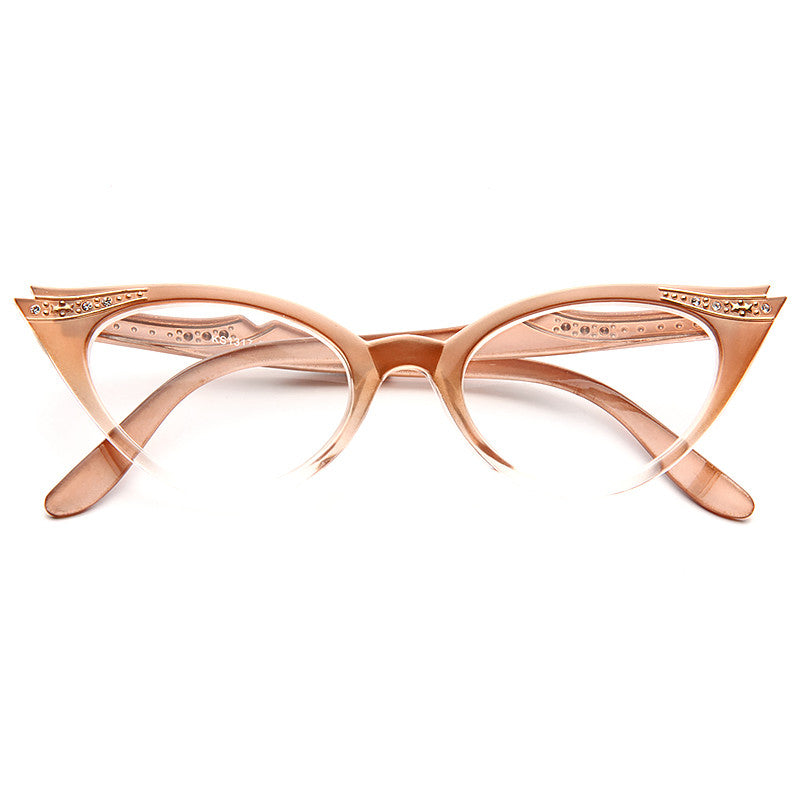 Betty Jo Rhinestone Frosted Cat Eye Clear Glasses