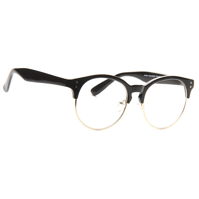 Zion Unisex Round Metal Clear Half Frame Glasses