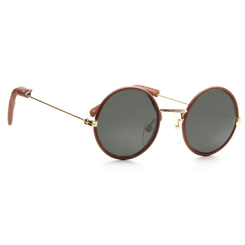 Lennon 2 Vintage Round Leather Wrapped Sunglasses