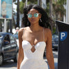 Chanel Iman Style Thin Bar Color Mirror Flat Top Celebrity Sunglasses