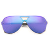 Bella Hadid Style Rimless Color Mirror Flat Top Shield Aviator Celebrity Sunglasses