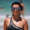 Kourtney Kardashian Style Rimless Color Mirror Flat Top Shield Aviator Celebrity Sunglasses