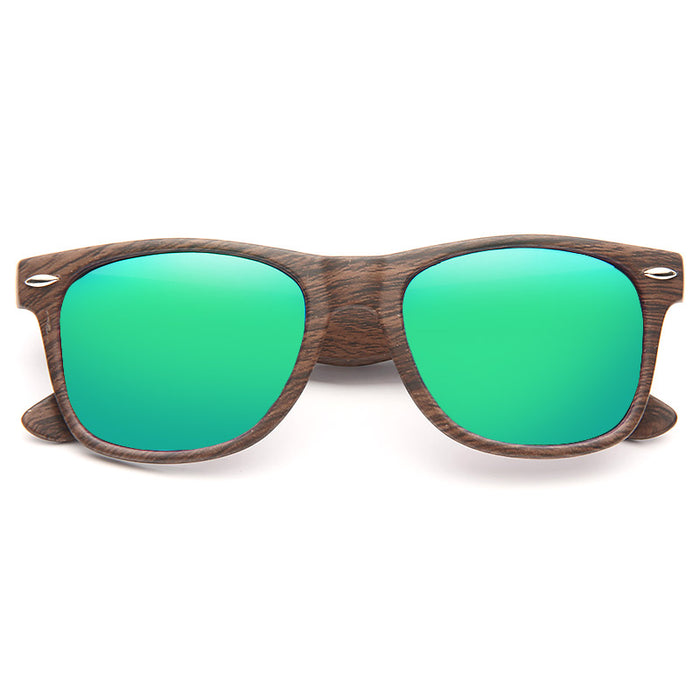 Jude Large Color Mirror Wood Grain Horn Rimmed Sunglasses