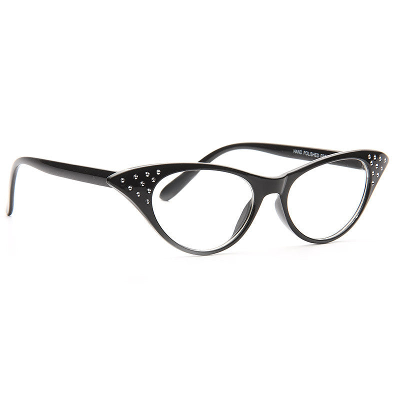 Nancy 2 Rhinestone Solid Frame Cat Eye Clear Glasses