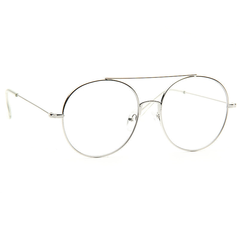 Eldred Metal Flat Lens Clear Round Aviator Glasses