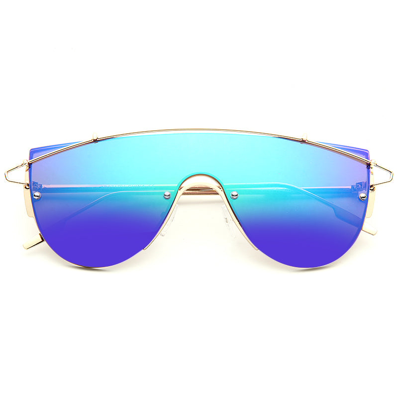 Gigi Hadid Style Flat Top Mirror Shield Celebrity Sunglasses