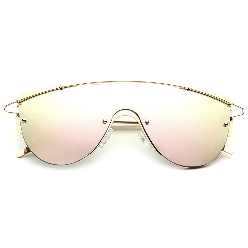 Sofia Richie Style Flat Top Mirror Shield Celebrity Sunglasses