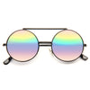 Hallick Color Mirror Round Flip-Up Metal Sunglasses