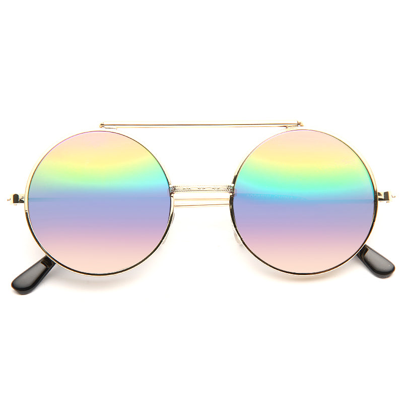 Hallick Color Mirror Round Flip-Up Metal Sunglasses