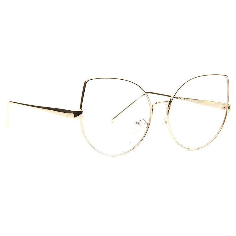 Lexi Designer Inspired Metal Flat Lens Cat Eye Clear Glasses