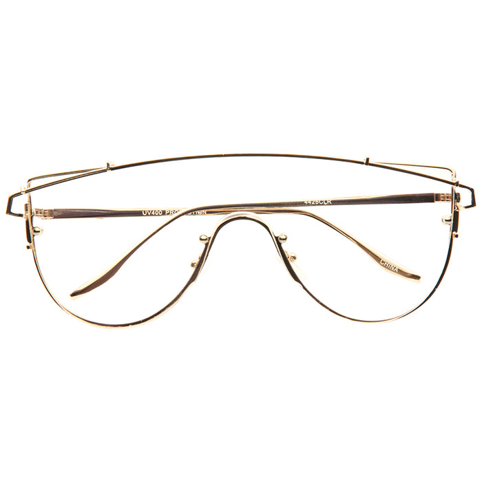 Zhora 2 Designer Inspired Flat Top Shield Clear Glasses