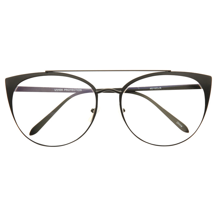 Fiona Metal Flat Lens Cat Eye Clear Glasses