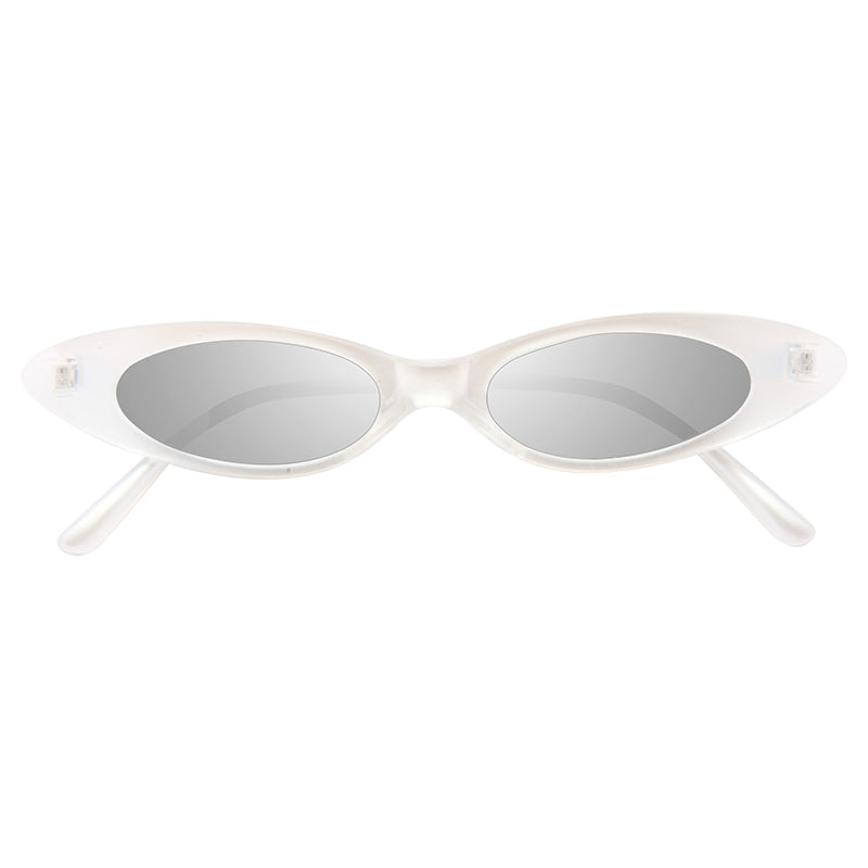 Abie Extreme Oval Silver Mirror 90s Cat Eye Sunglasses